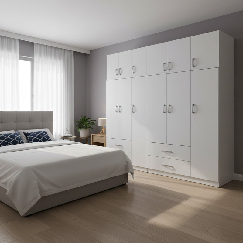Athos pakoworld six-door wardrobe with loft, white, 180x42x240cm