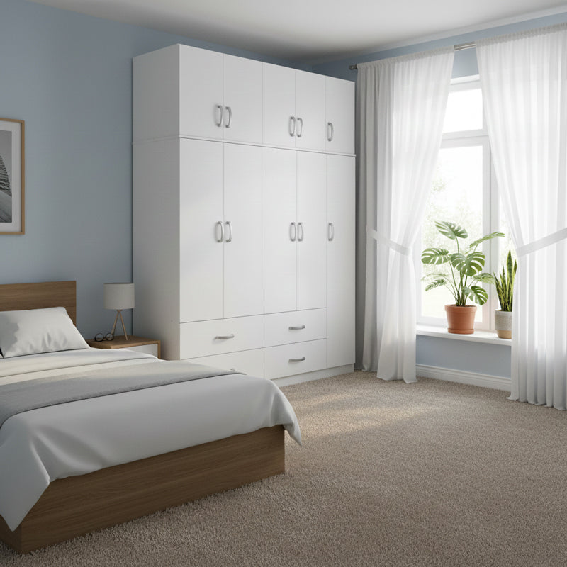Five-door wardrobe with loft Athos pakoworld white 170x42x240cm