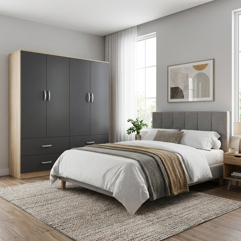 Four-leaf wardrobe with drawers Athos pakoworld sonoma-anthracite 160x42x180cm