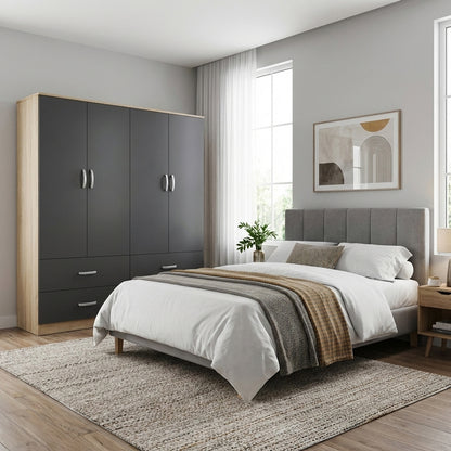 Four-leaf wardrobe with drawers Athos pakoworld sonoma-anthracite 160x42x180cm