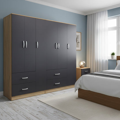 Athos pakoworld six-door wardrobe sonoma-anthracite 180x42x180cm
