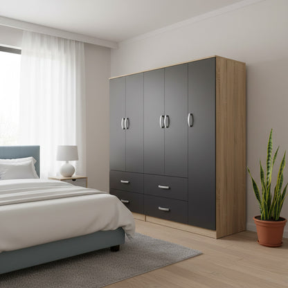 Athos pakoworld five-door wardrobe sonoma-anthracite 170x42x180cm