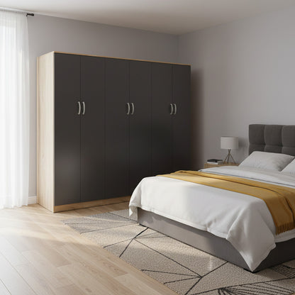 Athos II six-door wardrobe sonoma-anthracite 240x42x180cm
