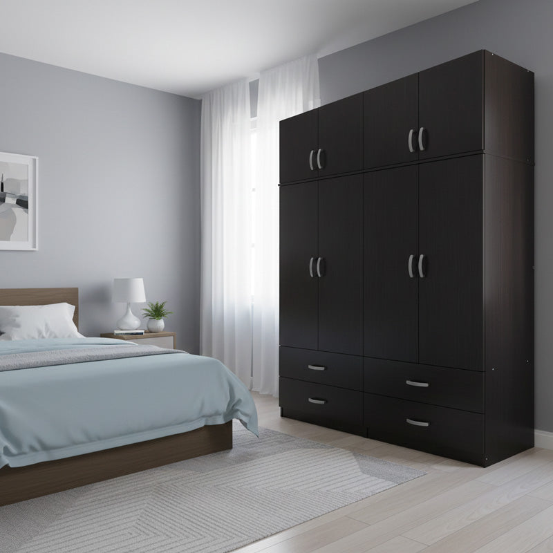 Four-leaf wardrobe with drawers and loft Athos pakoworld wenge 160x42x240cm