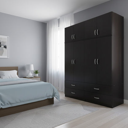 Four-leaf wardrobe with drawers and loft Athos pakoworld wenge 160x42x240cm