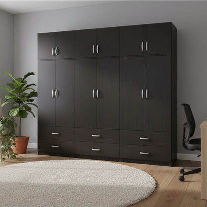 Six-door wardrobe with drawers and loft Athos pakoworld wenge 240x42x240cm