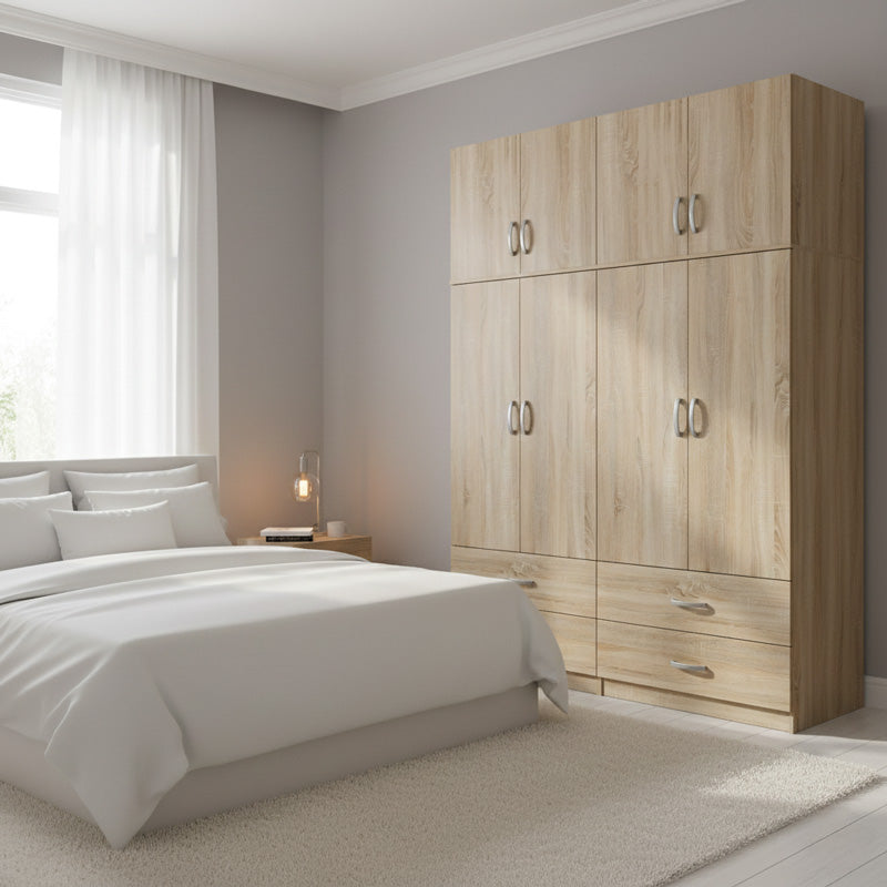 Four-leaf wardrobe with drawers and loft Athos pakoworld sonoma 160x42x240cm