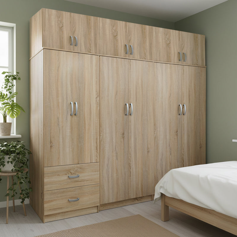 Six-door wardrobe with loft Athos I sonoma 240x42x240cm