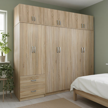 Six-door wardrobe with loft Athos I sonoma 240x42x240cm