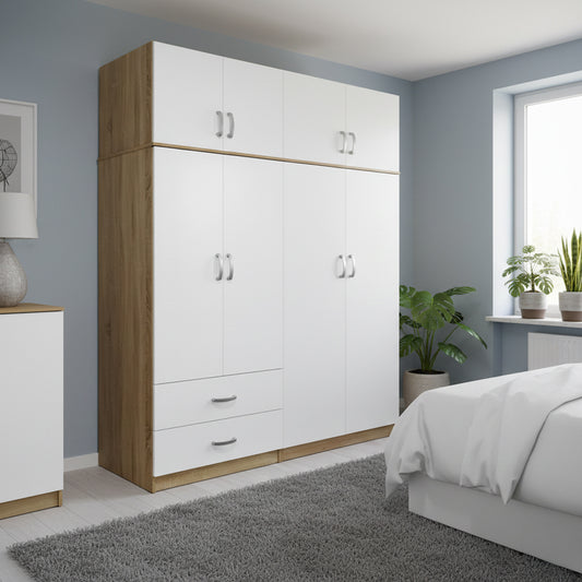 Athos four-door wardrobe with loft, sonoma-white, 160x42x240cm