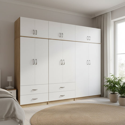 Athos six-door wardrobe with loft, sonoma-white, 240x42x240cm