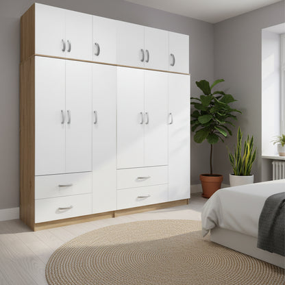 Athos pakoworld six-door wardrobe with loft, sonoma-white, 180x42x240cm
