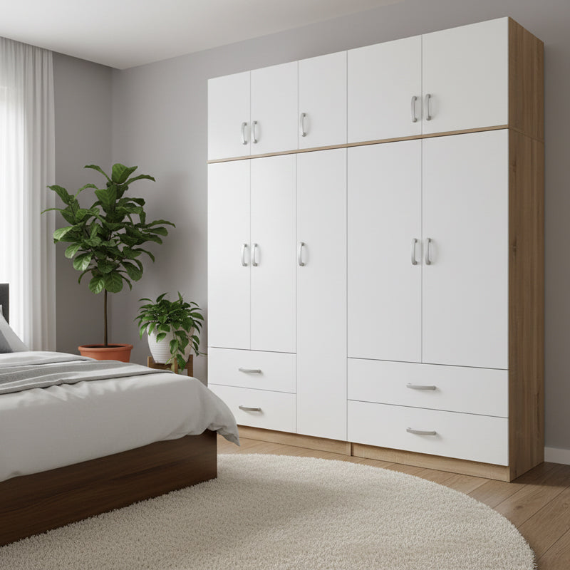 Five-door wardrobe with loft Athos pakoworld sonoma-white 170x42x240cm