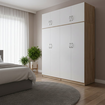 Four-leaf wardrobe with loft Athos I sonoma-white 160x42x240cm
