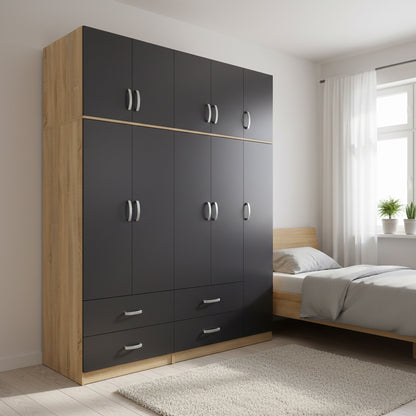 Five-door wardrobe with loft Athos pakoworld sonoma-anthracite 170x42x240cm
