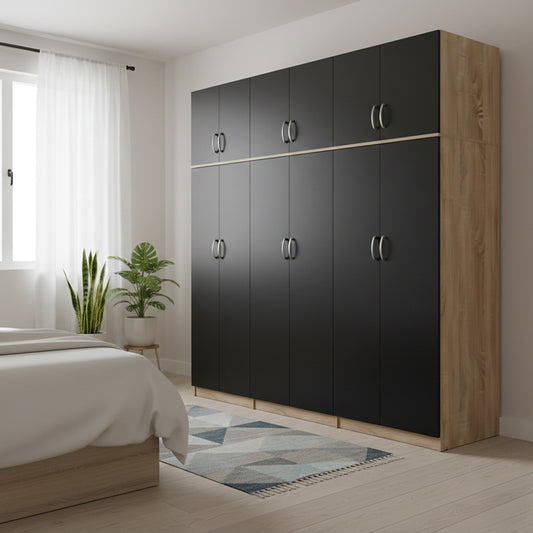 Six-door wardrobe with loft Athos II sonoma-anthracite 240x42x240cm