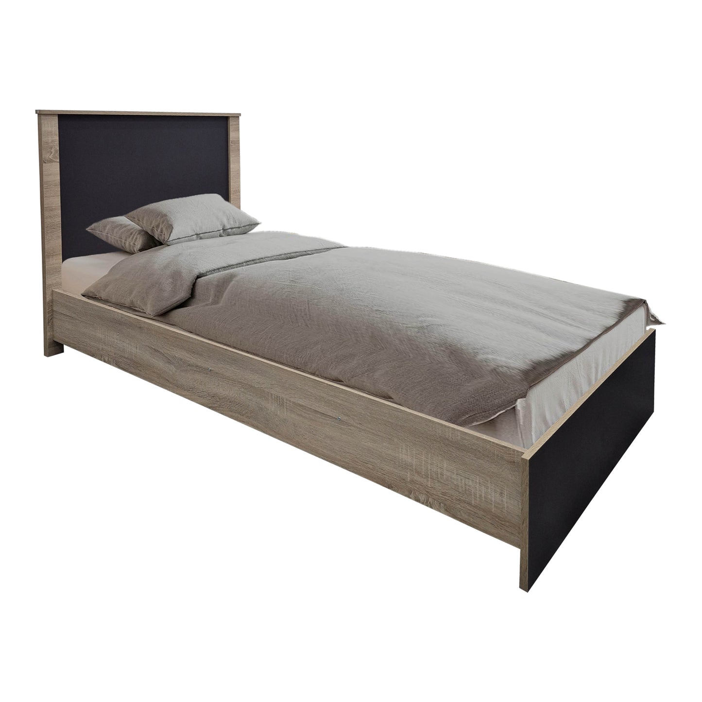 Athos Sonoma Charcoal Bedroom Set with Bed 90x190cm Set of 3pcs
