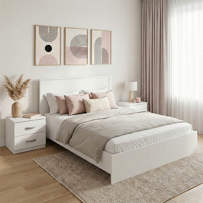 Athos White Bedroom Set with Bed 140x200cm Set of 3pcs