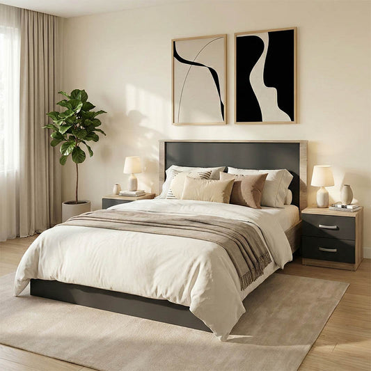 Athos Sonoma Charcoal Bedroom Set with Bed 140x200cm Set of 3pcs