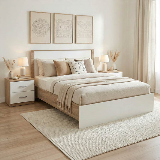 Athos Sonoma White Bedroom Set with Bed 140x200cm Set of 3pcs