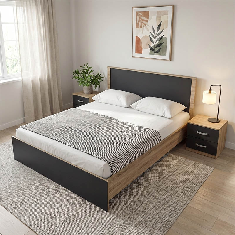 Athos Sonoma Charcoal Bedroom Set with Bed 160x200cm Set of 3pcs