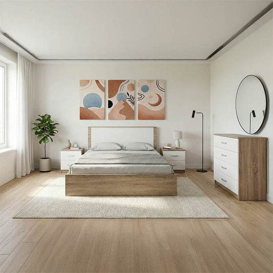 Athos Sonoma White Bedroom Set with Bed 160x200cm Set of 4pcs