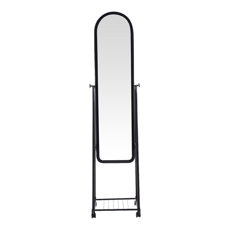 Lomna pp-metal wheeled mirror with shelf in black shade 38.5x37.5x160cm