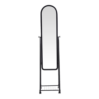 Lomna pp-metal wheeled mirror with shelf in black shade 38.5x37.5x160cm