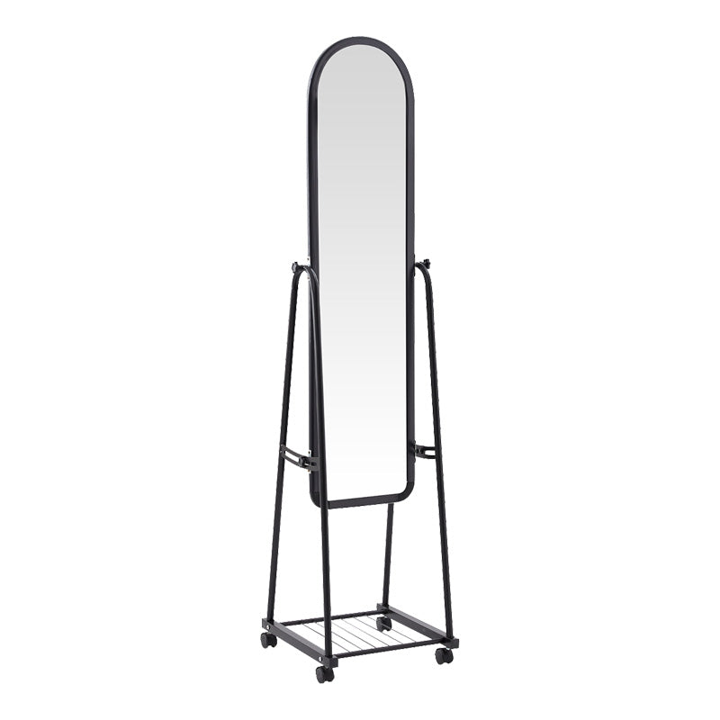 Lomna pp-metal wheeled mirror with shelf in black shade 38.5x37.5x160cm