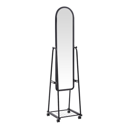 Lomna pp-metal wheeled mirror with shelf in black shade 38.5x37.5x160cm