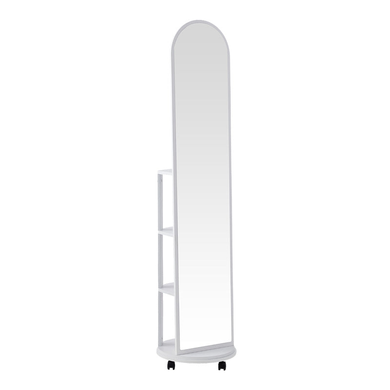 Espero mdf wheeled mirror with shelves in white shade D34x170cm