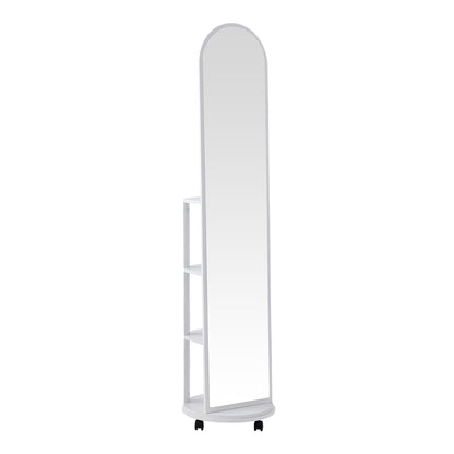 Espero mdf wheeled mirror with shelves in white shade D34x170cm