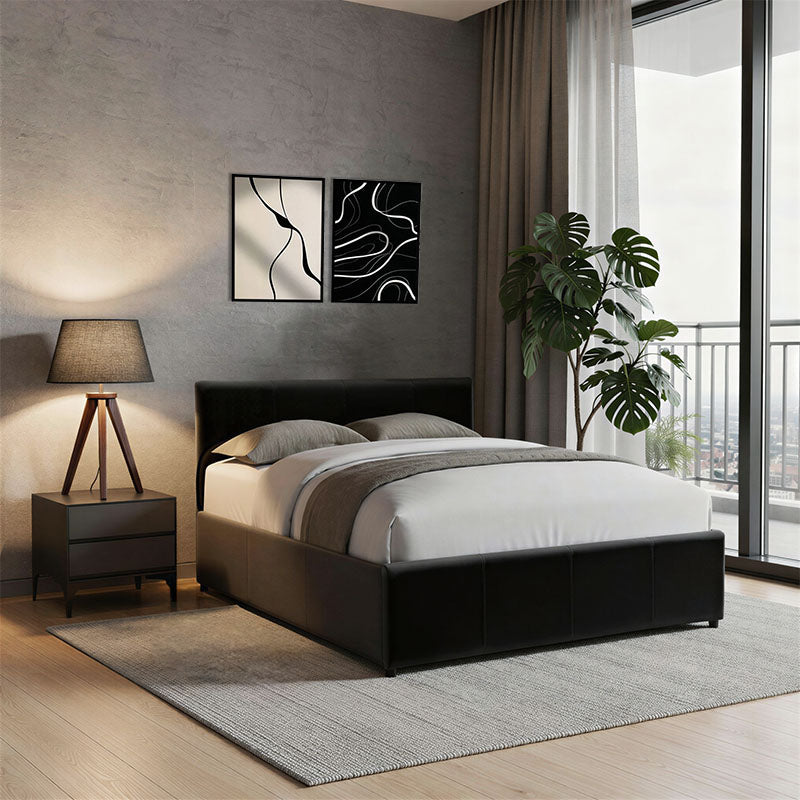 Dellia bed with storage space pu black 120x200cm