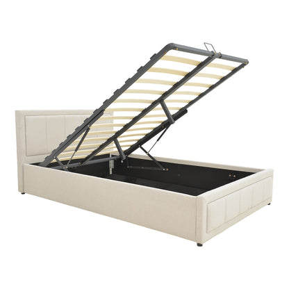 Huga bed with storage space, beige fabric 120x200cm