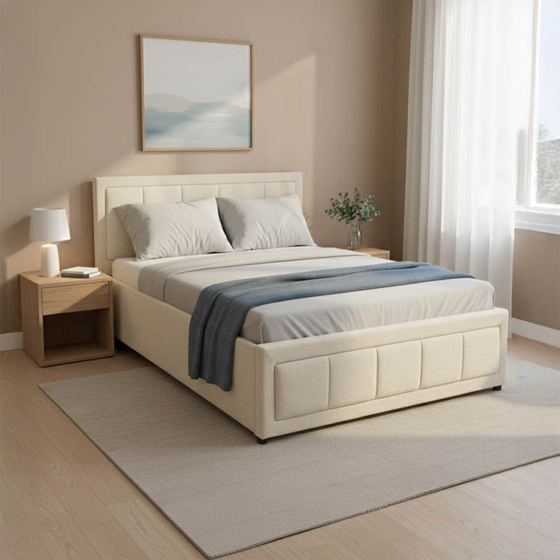 Huga bed with storage space, beige fabric 120x200cm