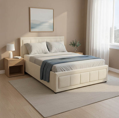 Huga bed with storage space, beige fabric 120x200cm