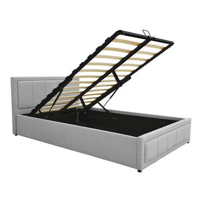 Huga bed with storage space, grey fabric 120x200cm