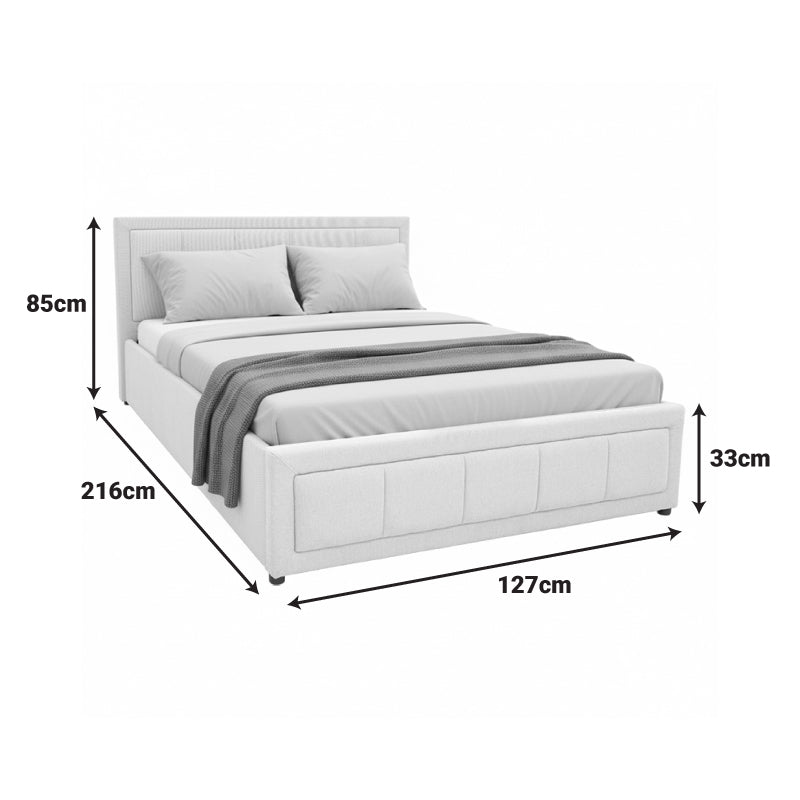 Huga bed with storage space, grey fabric 120x200cm