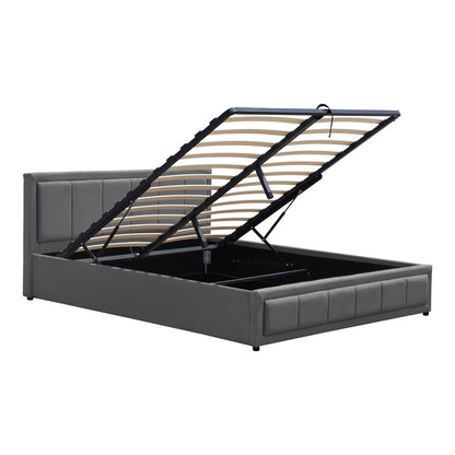 Huga bed with storage space, velvet, anthracite 160x200cm