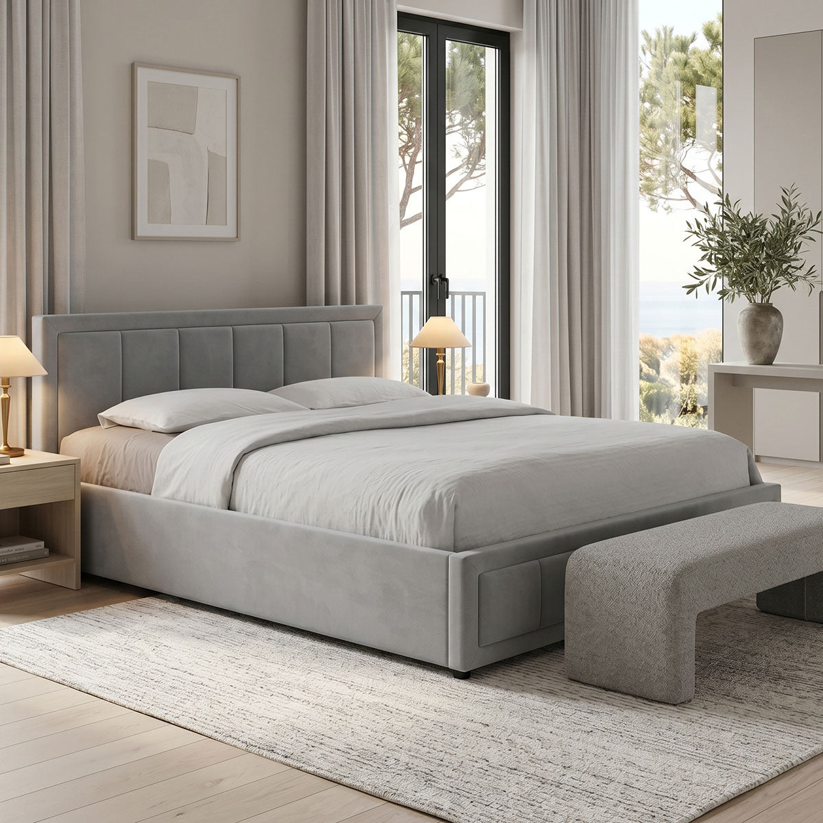 Huga bed with storage space, velvet, anthracite 160x200cm