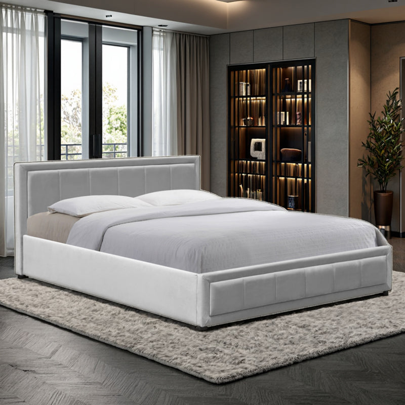 Huga bed with storage space, velvet, grey 160x200cm