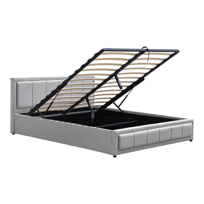 Huga bed with storage space, velvet, grey 160x200cm