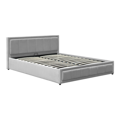 Huga bed with storage space, velvet, grey 160x200cm