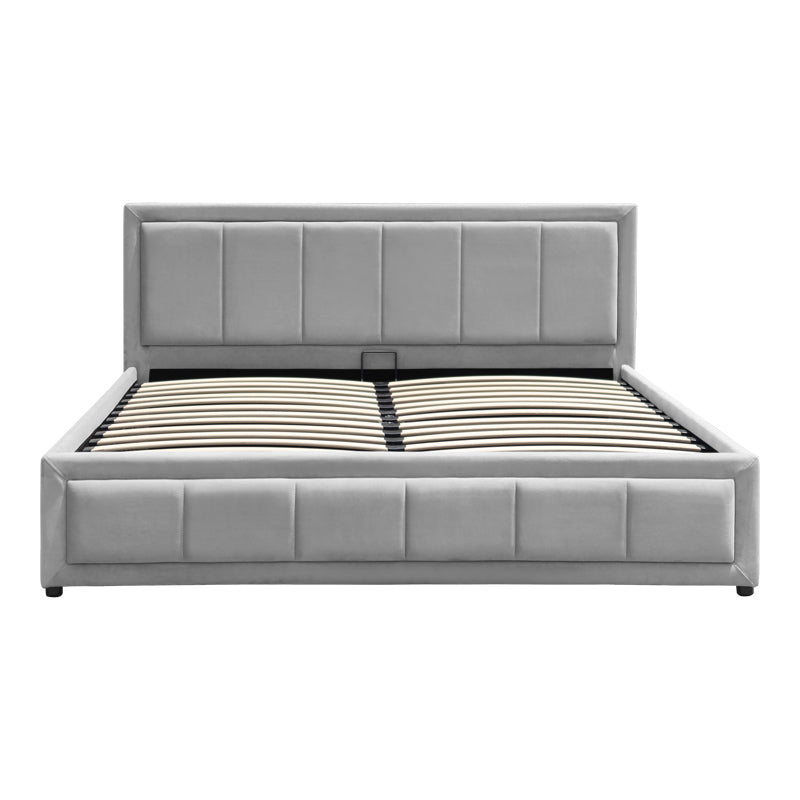 Huga bed with storage space, velvet, grey 160x200cm