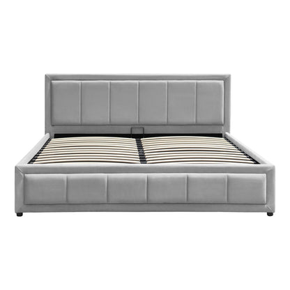 Huga bed with storage space, velvet, grey 160x200cm