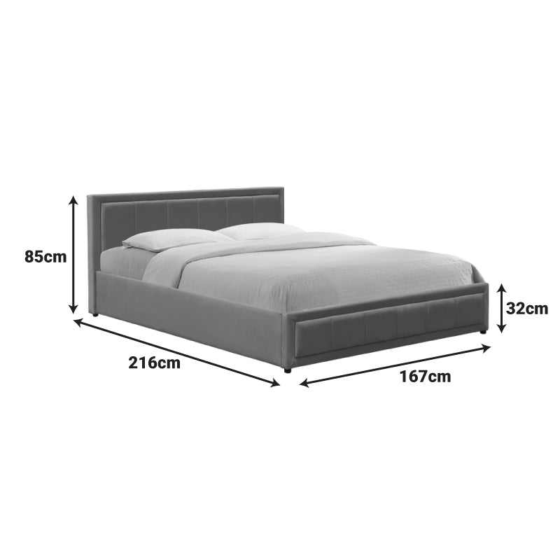 Huga bed with storage space, velvet, grey 160x200cm