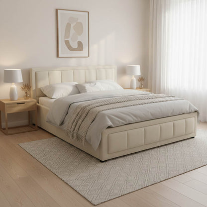 Huga bed with storage space, fabric beige 160x200cm