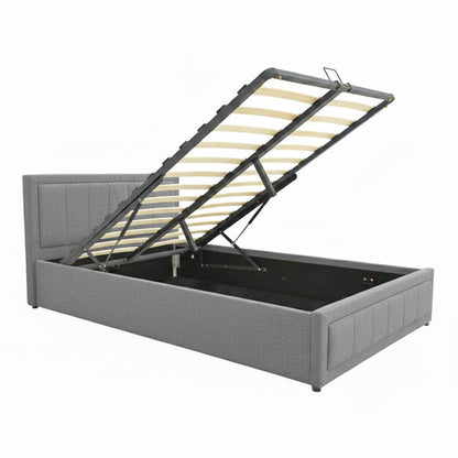 Huga bed with storage space, fabric grey 160x200cm