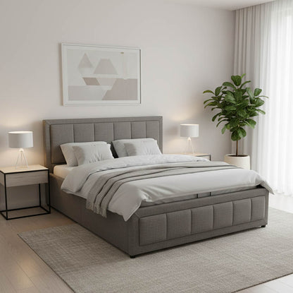Huga bed with storage space, fabric grey 160x200cm