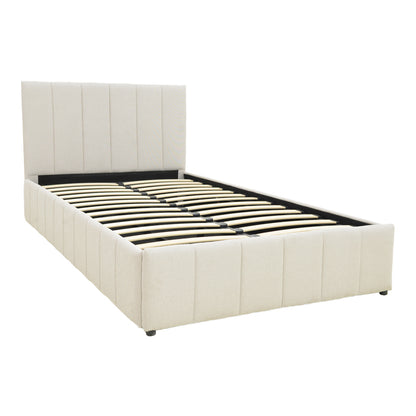 Snuggle  bed with storage space, fabric beige120x200cm